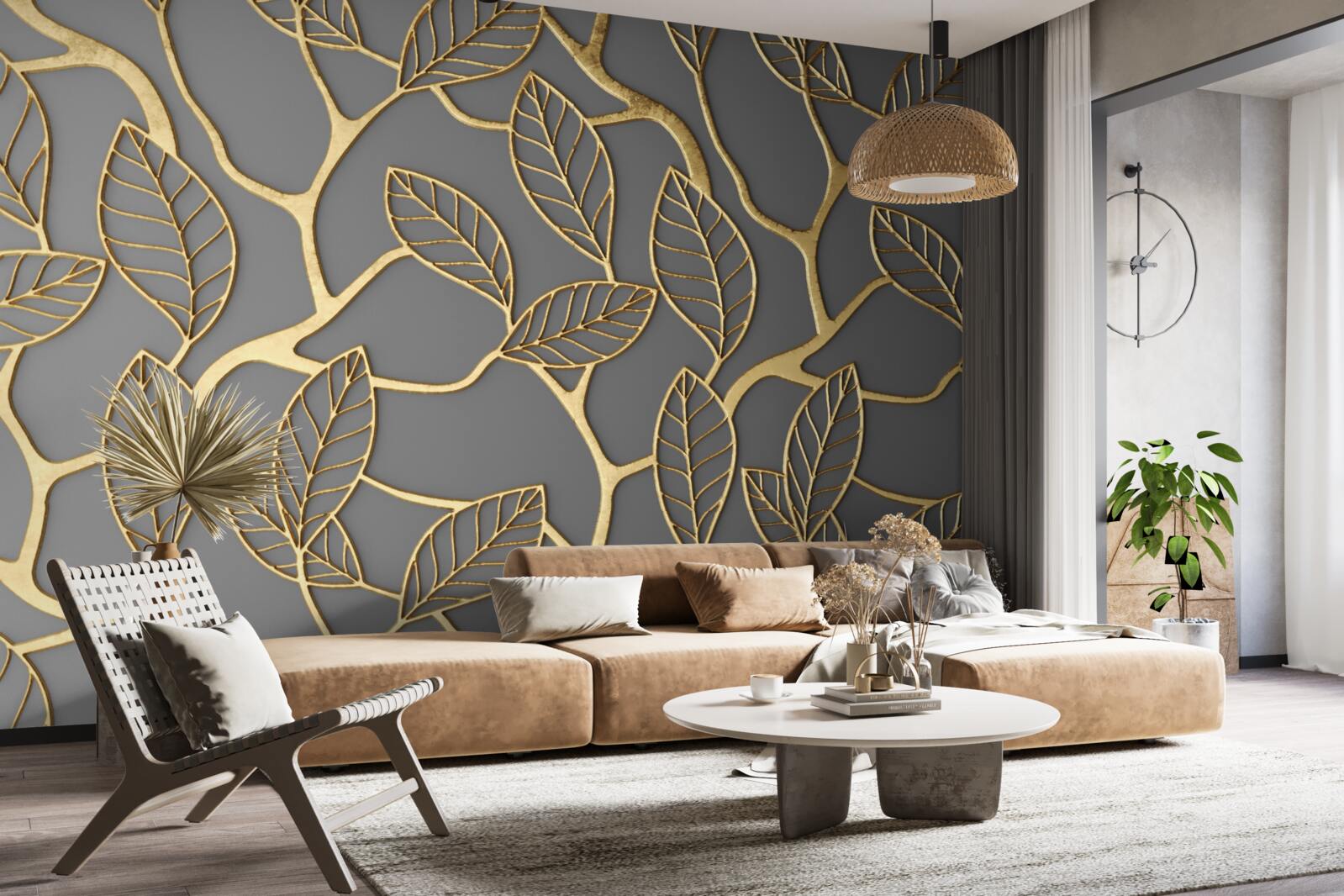 Fototapeta tekstura gałęzi i liści o brązowym odcieniu