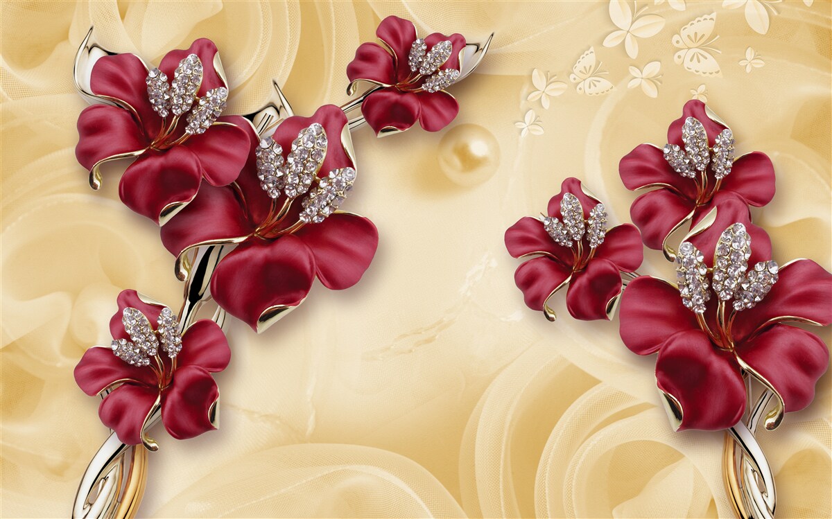 Fototapeta czerwona lilia, ozdobiona kryształkami i złotem