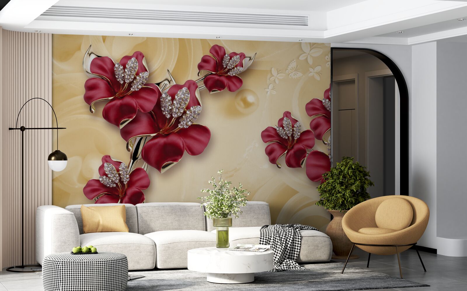 Fototapeta czerwona lilia, ozdobiona kryształkami i złotem