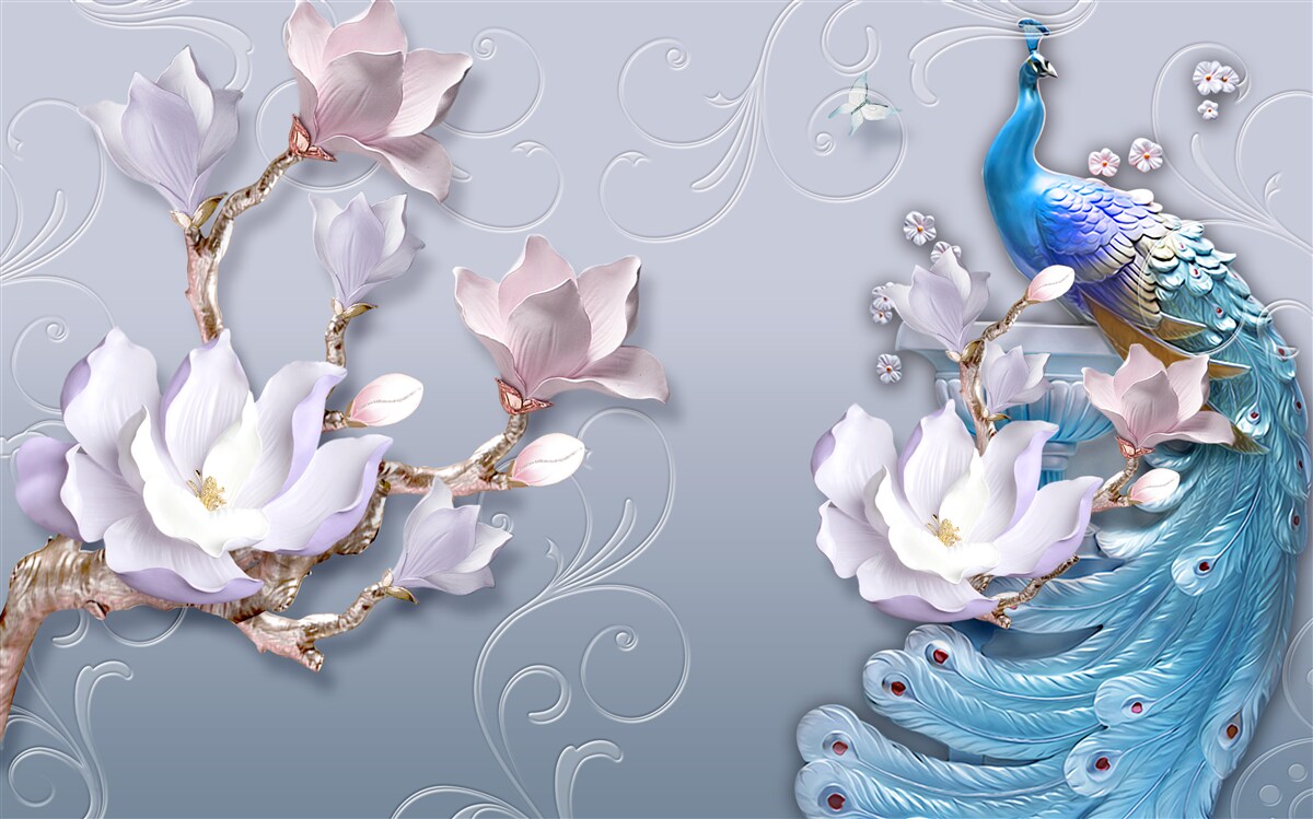 Fototapeta wspaniały paw siedzący na kwitnącym drzewie