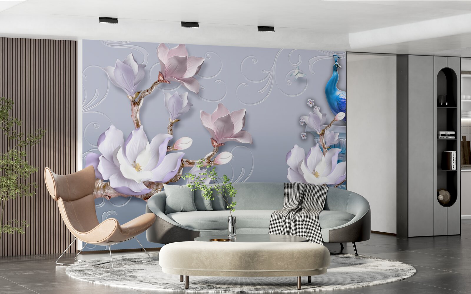 Fototapeta wspaniały paw siedzący na kwitnącym drzewie