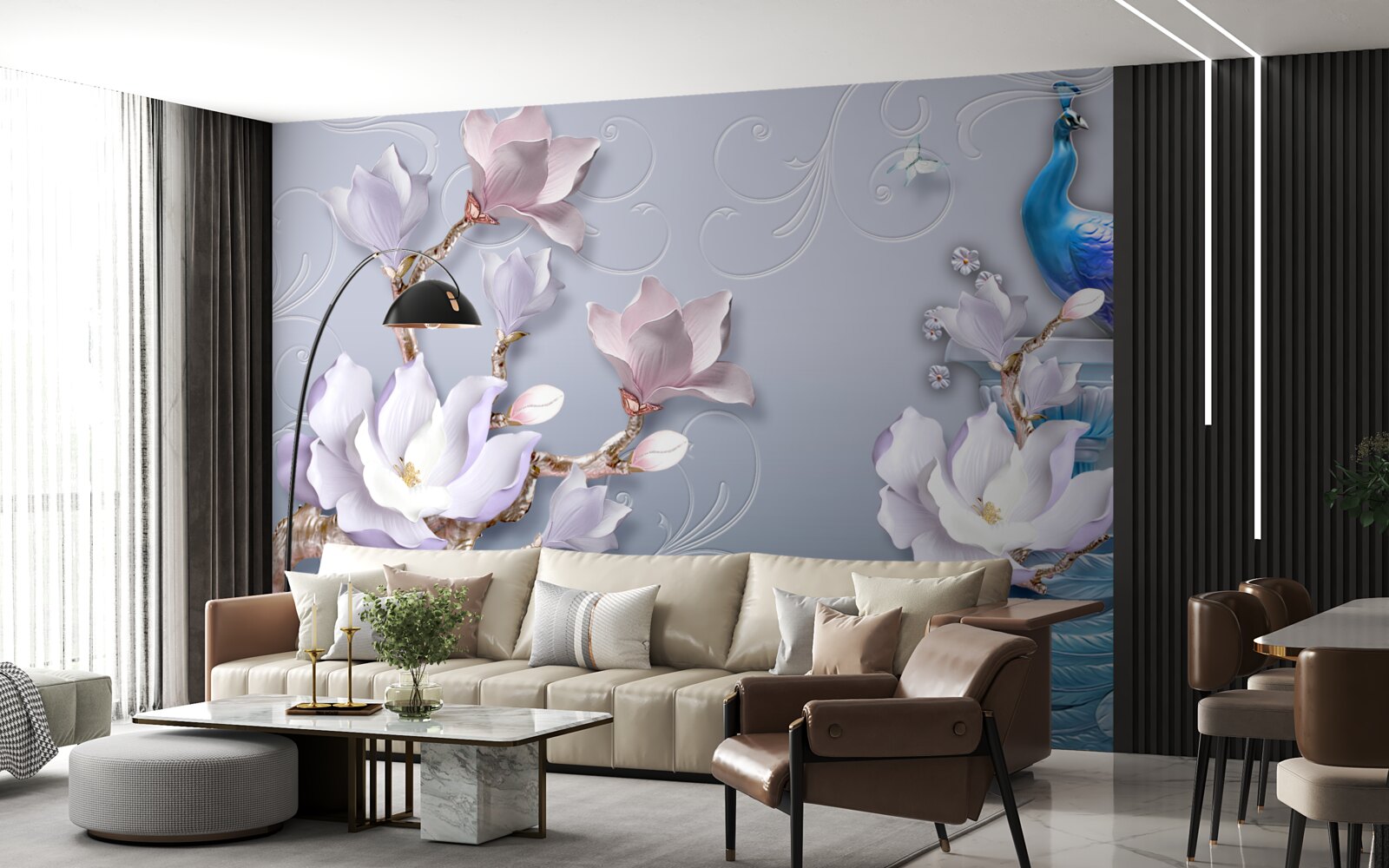 Fototapeta wspaniały paw siedzący na kwitnącym drzewie