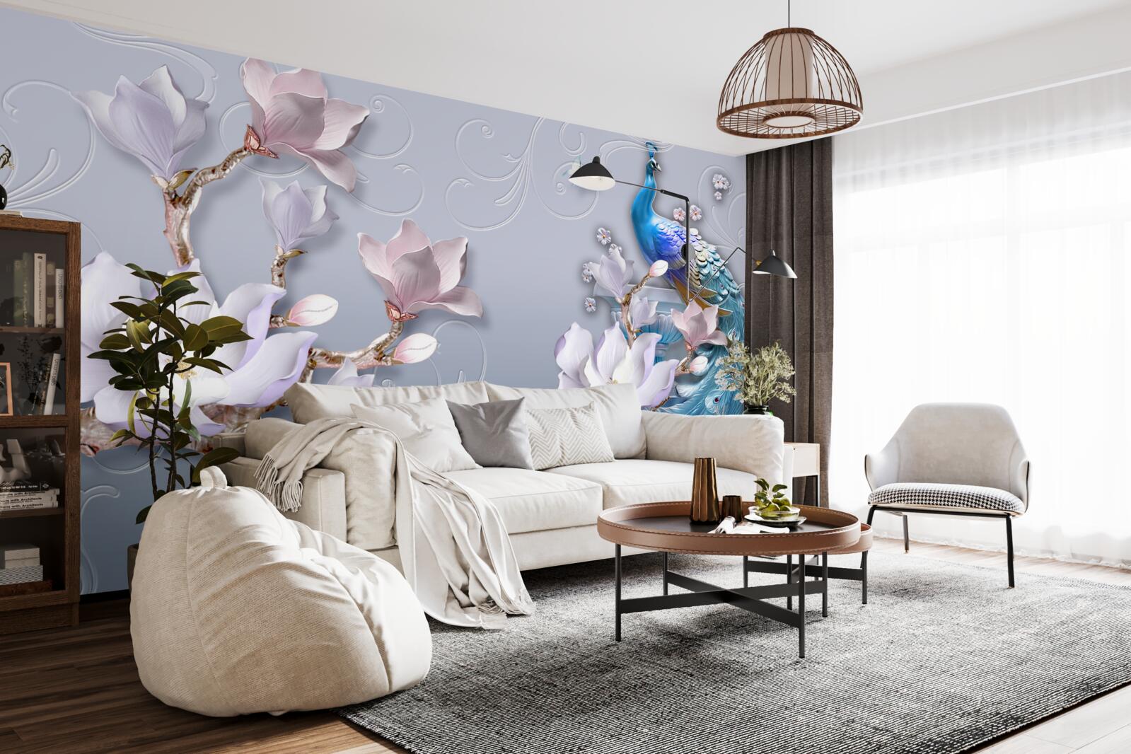 Fototapeta wspaniały paw siedzący na kwitnącym drzewie