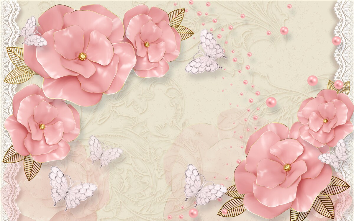 Fototapeta imponujące różowe pąki i czysto białe ćmy