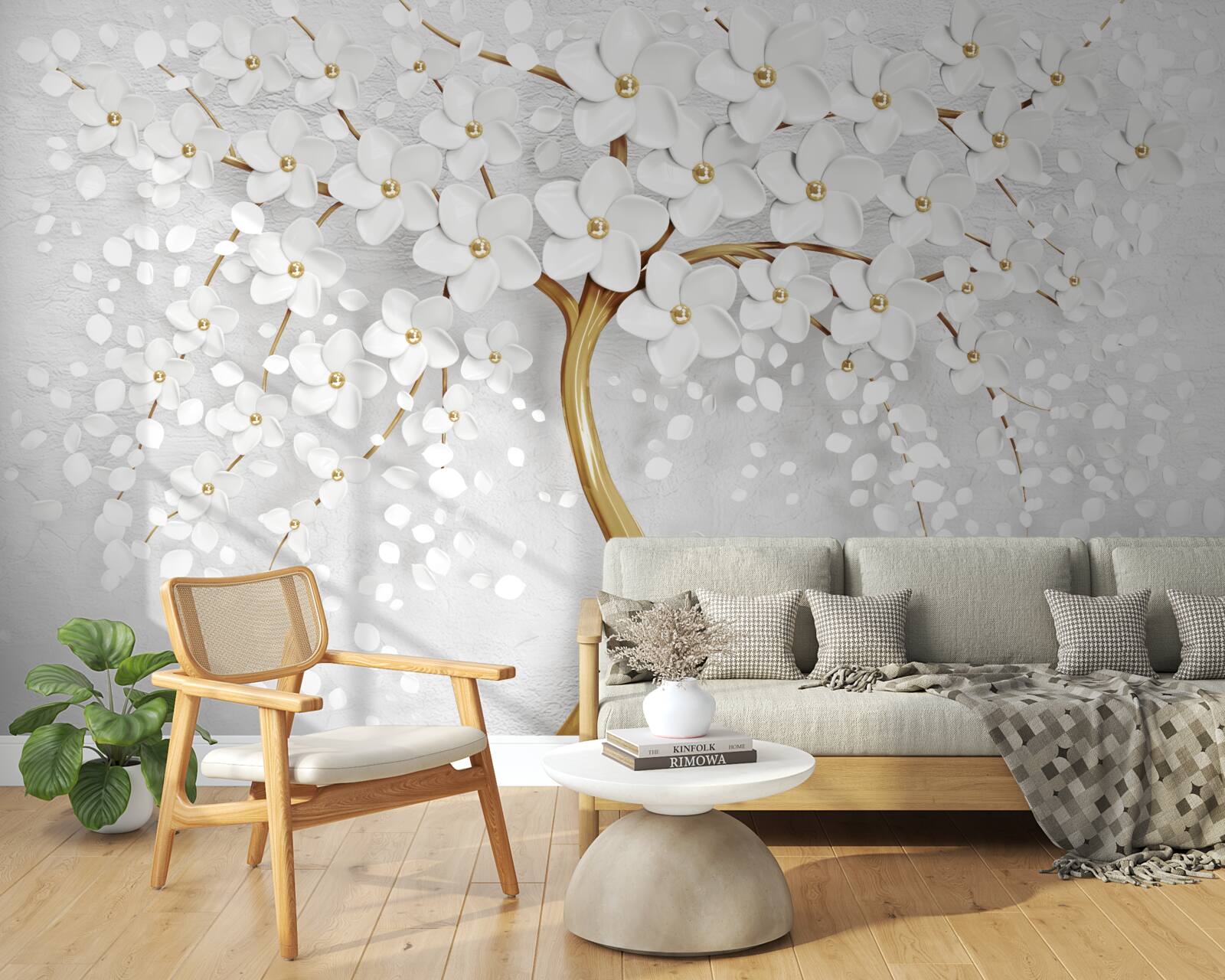 Fototapeta białe kwitnące drzewo z małymi kwiatami