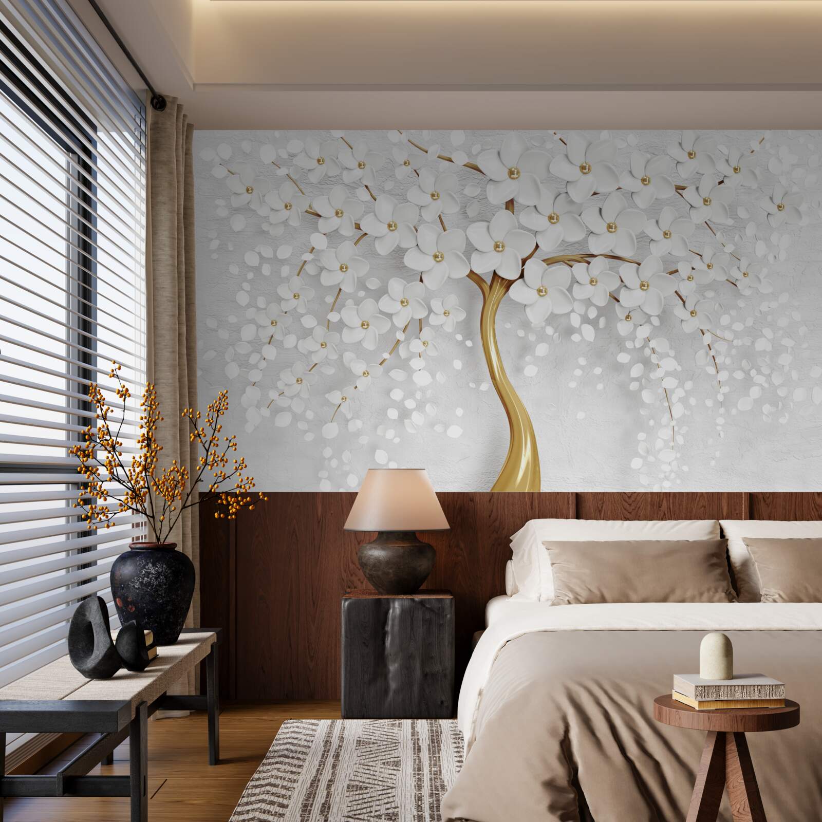 Fototapeta białe kwitnące drzewo z małymi kwiatami