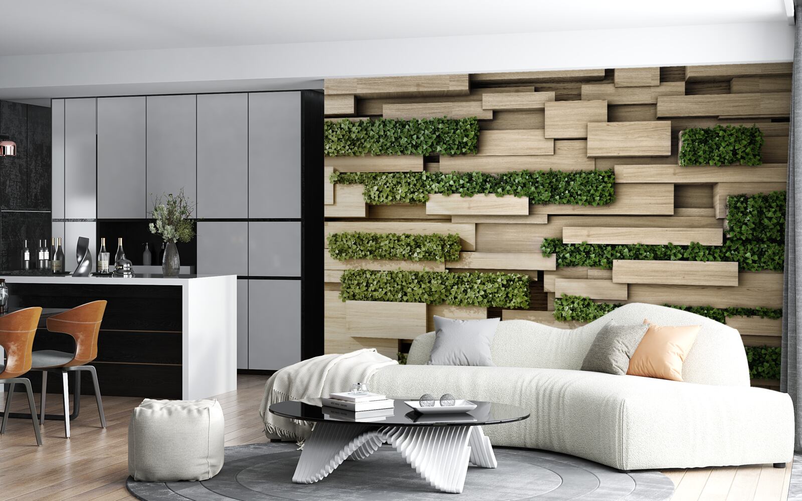 Fototapeta kamienna ściana ozdobiona zielonymi roślinami