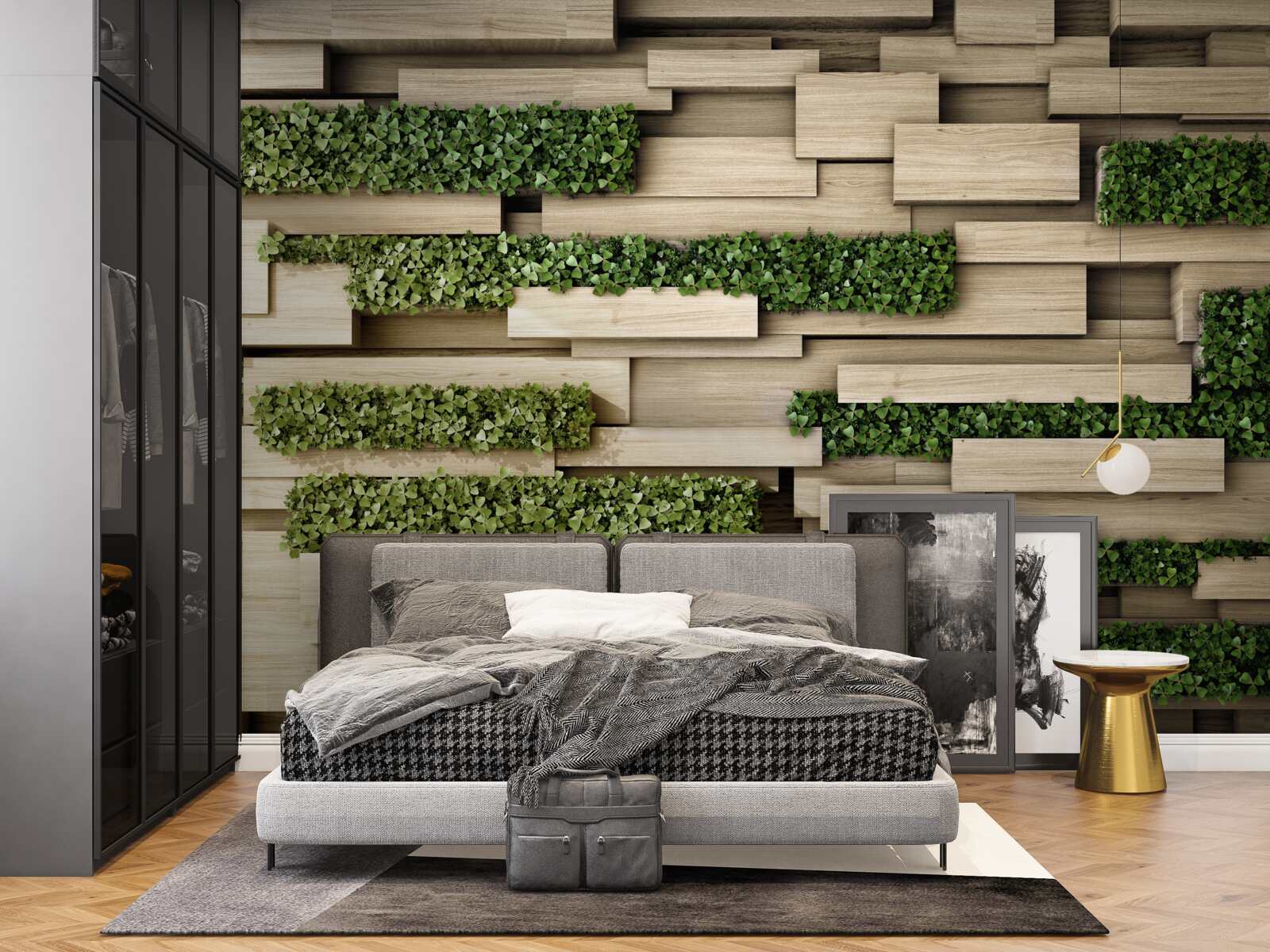 Fototapeta kamienna ściana ozdobiona zielonymi roślinami