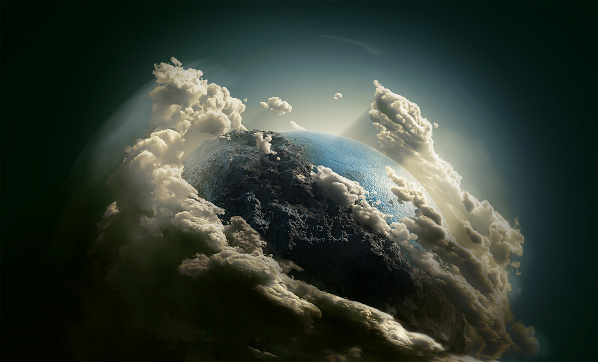Fototapeta ziemia przebija się przez pokrywę chmur