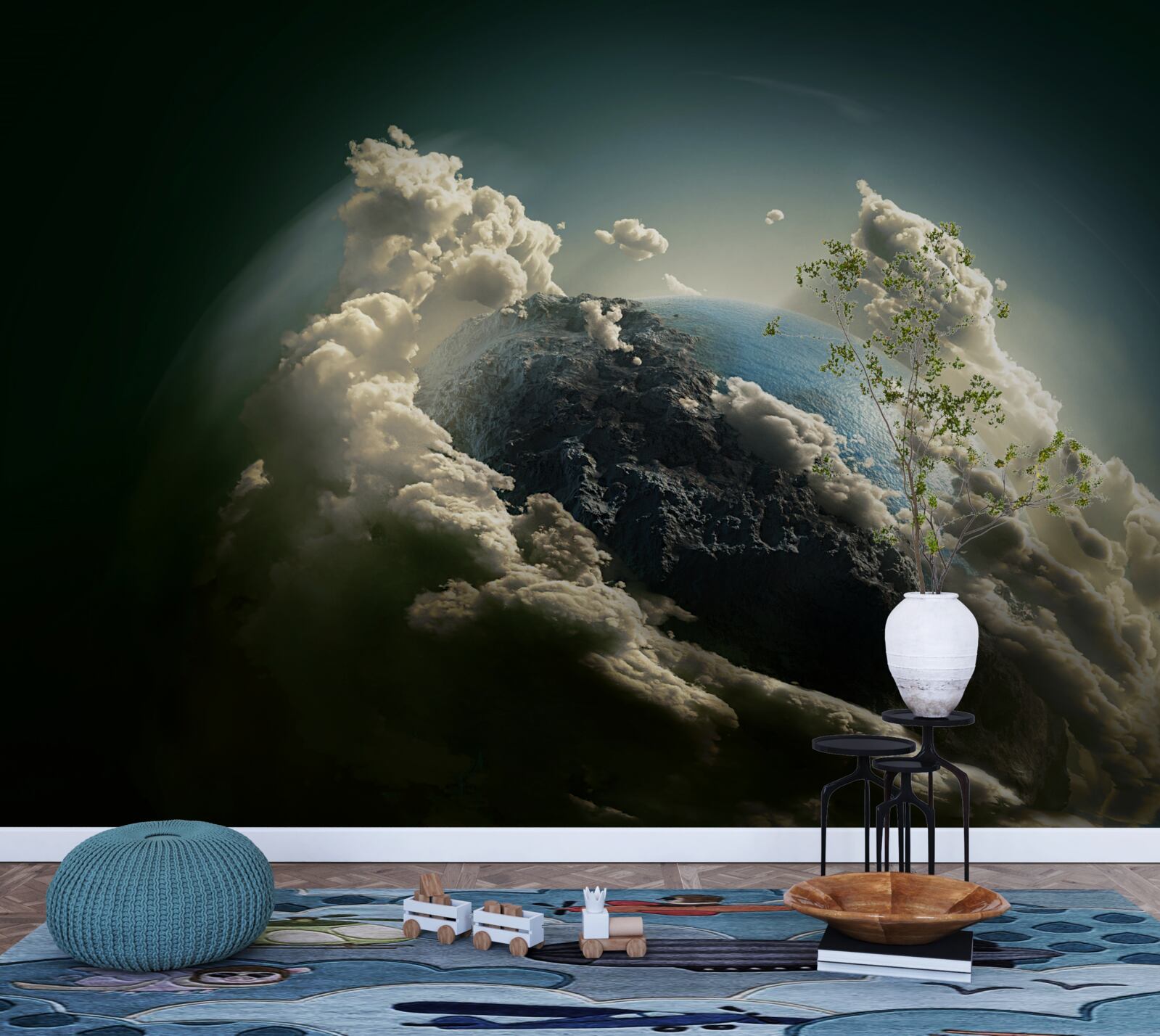 Fototapeta ziemia przebija się przez pokrywę chmur