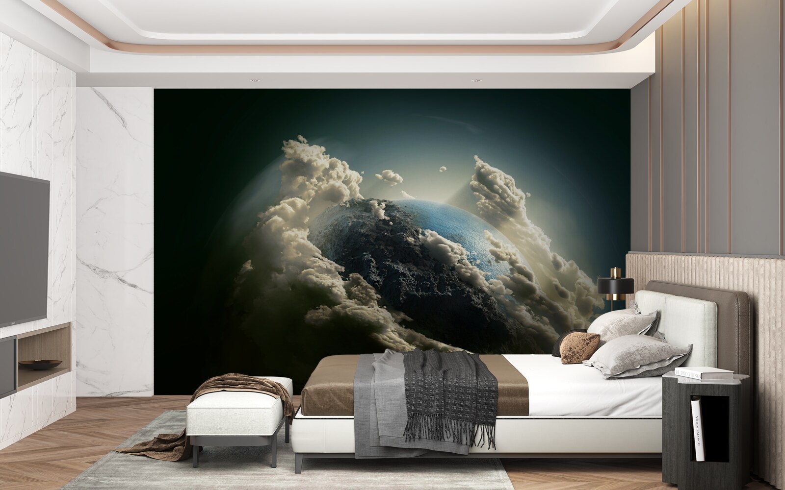 Fototapeta ziemia przebija się przez pokrywę chmur