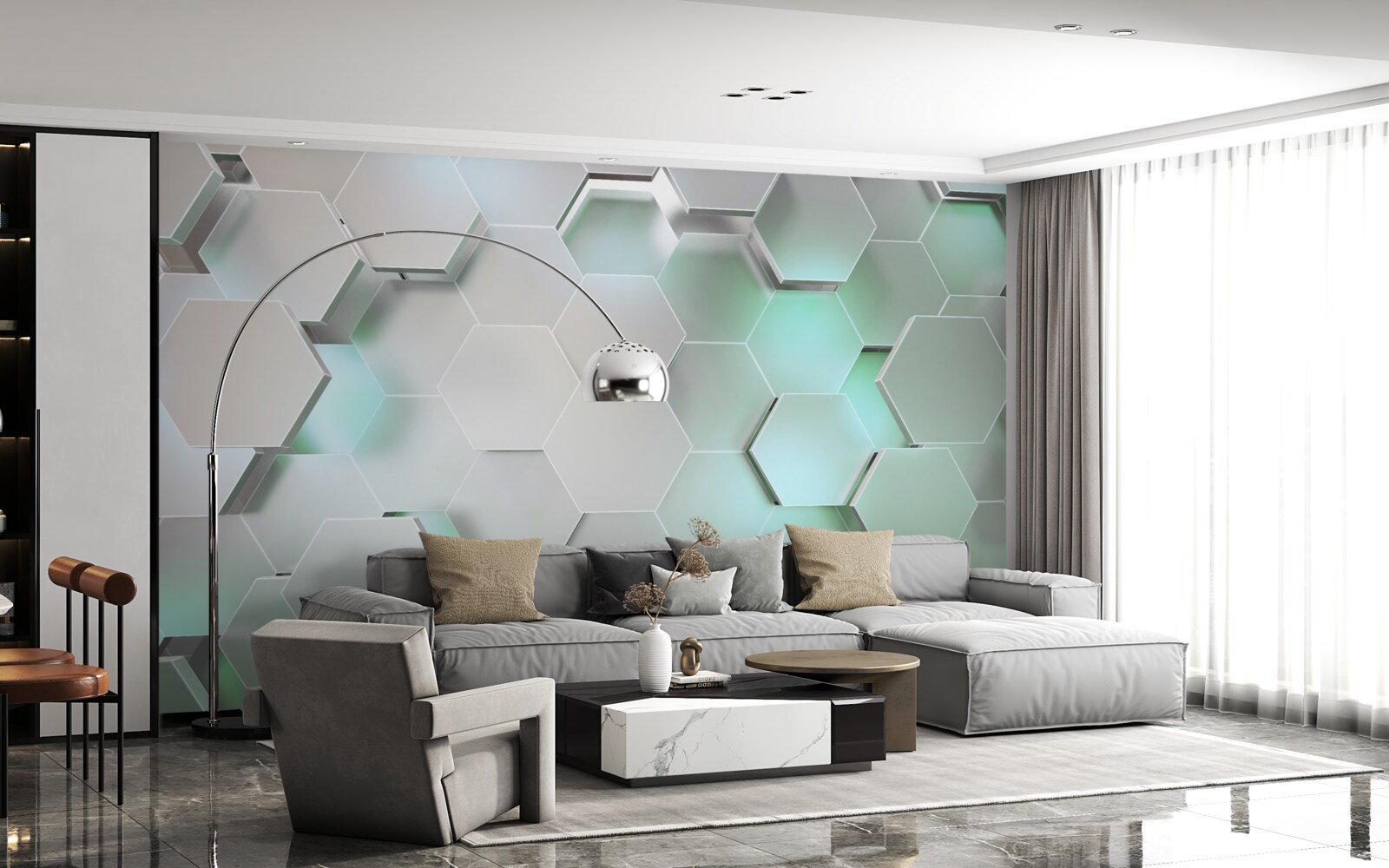 Fototapeta komórki sześciokątne z efektem świetlnym