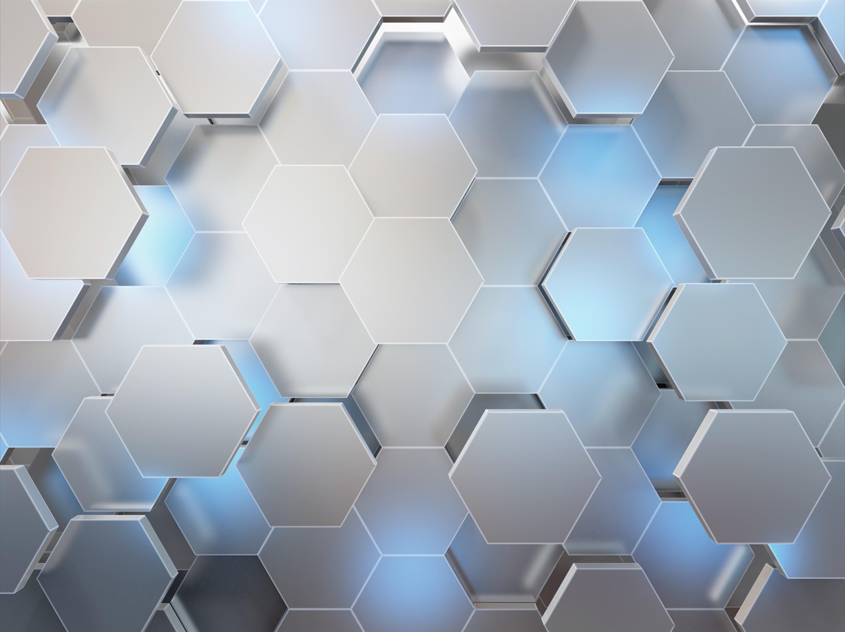 Fototapeta szare sześciokąty z niebieskim akcentem