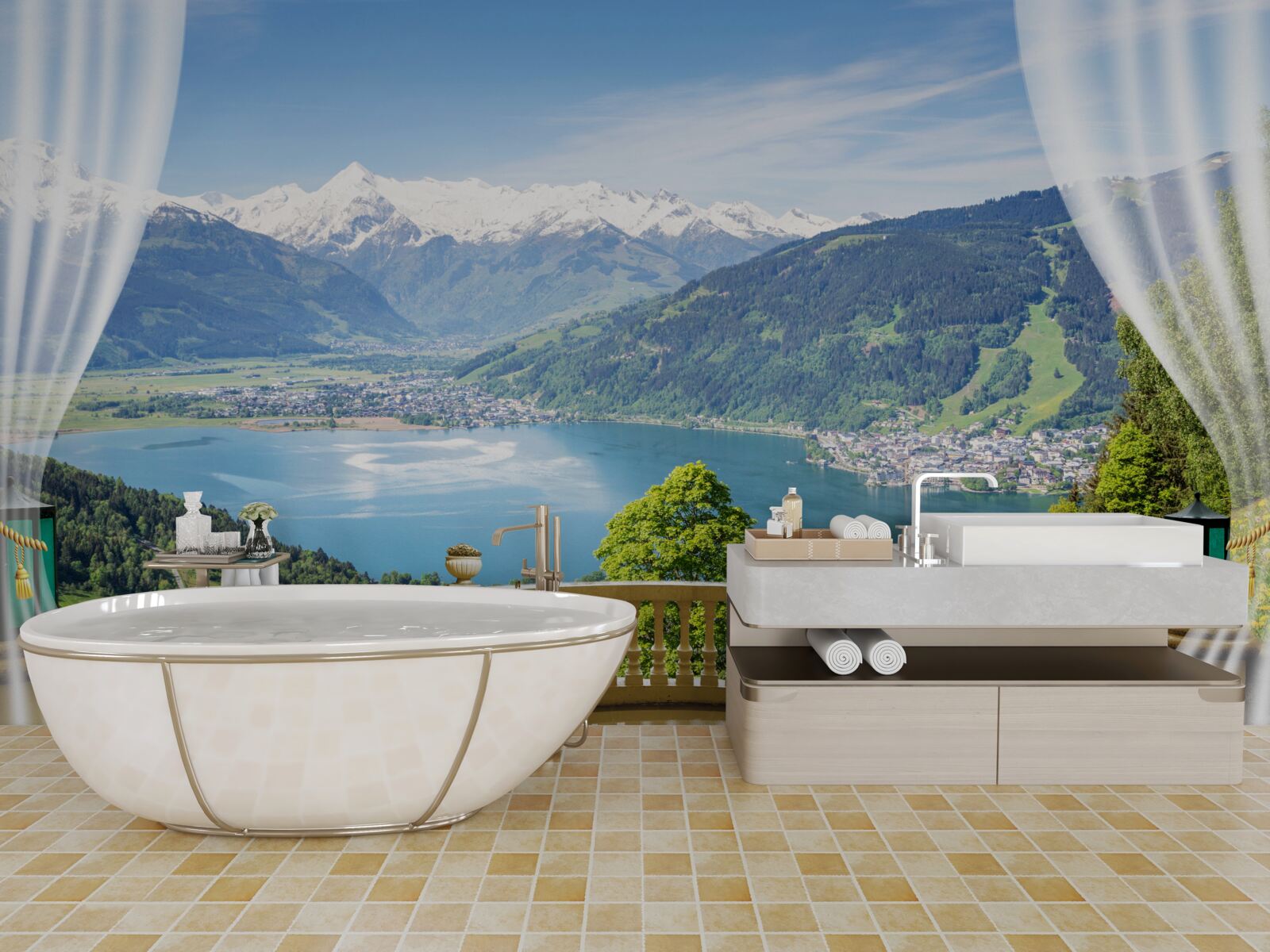 Fototapeta wygodny balkon ze wspaniałą panoramą