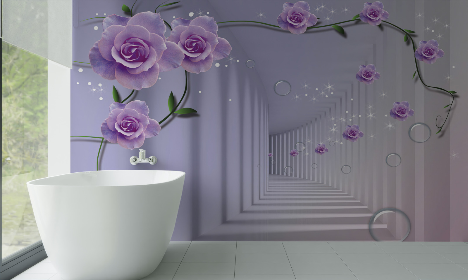 Fototapeta przedpokój ozdobiony liliowymi odcieniami