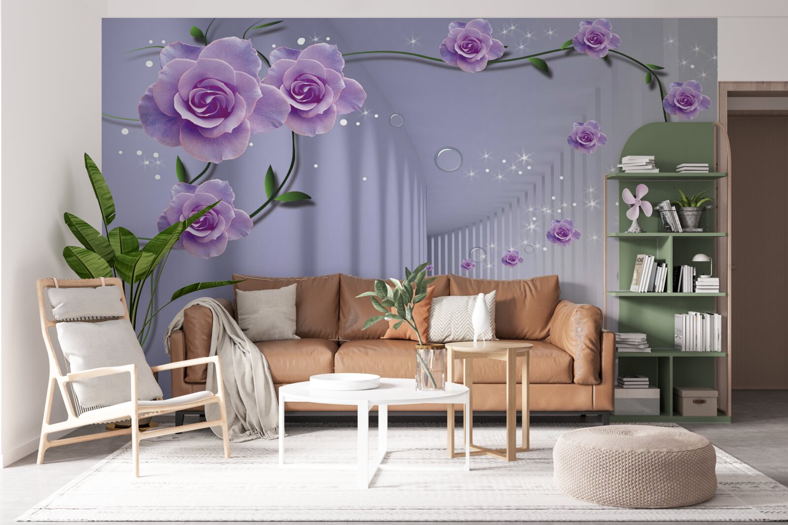 Fototapeta przedpokój ozdobiony liliowymi odcieniami