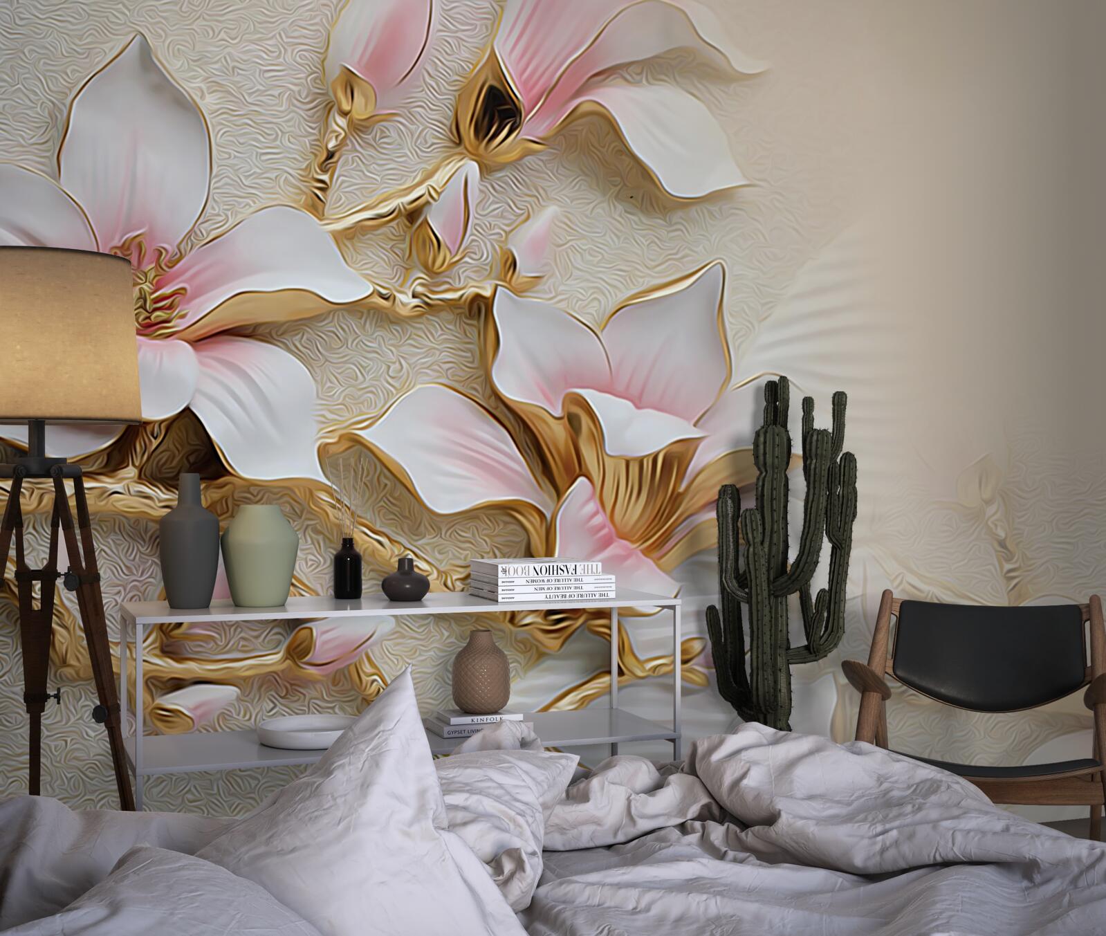 Fototapeta kwiaty w różowo-złotych odcieniach