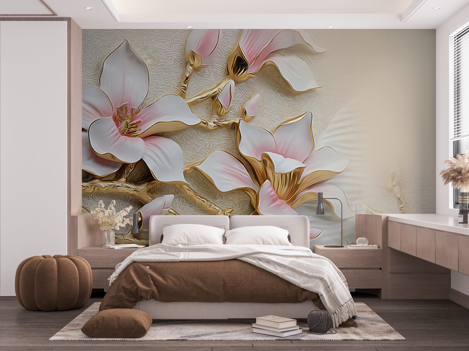 Fototapeta kwiaty w różowo-złotych odcieniach