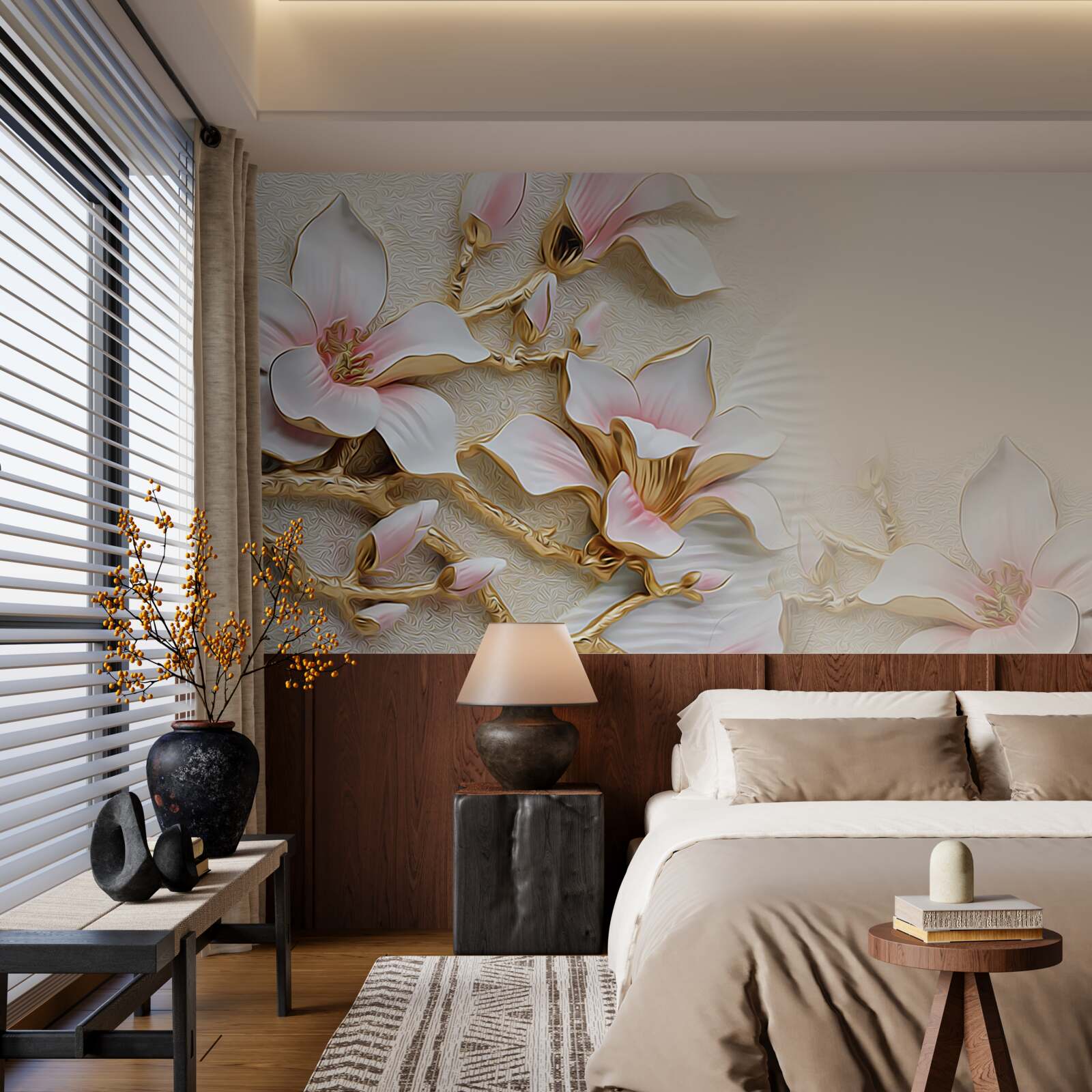 Fototapeta kwiaty w różowo-złotych odcieniach