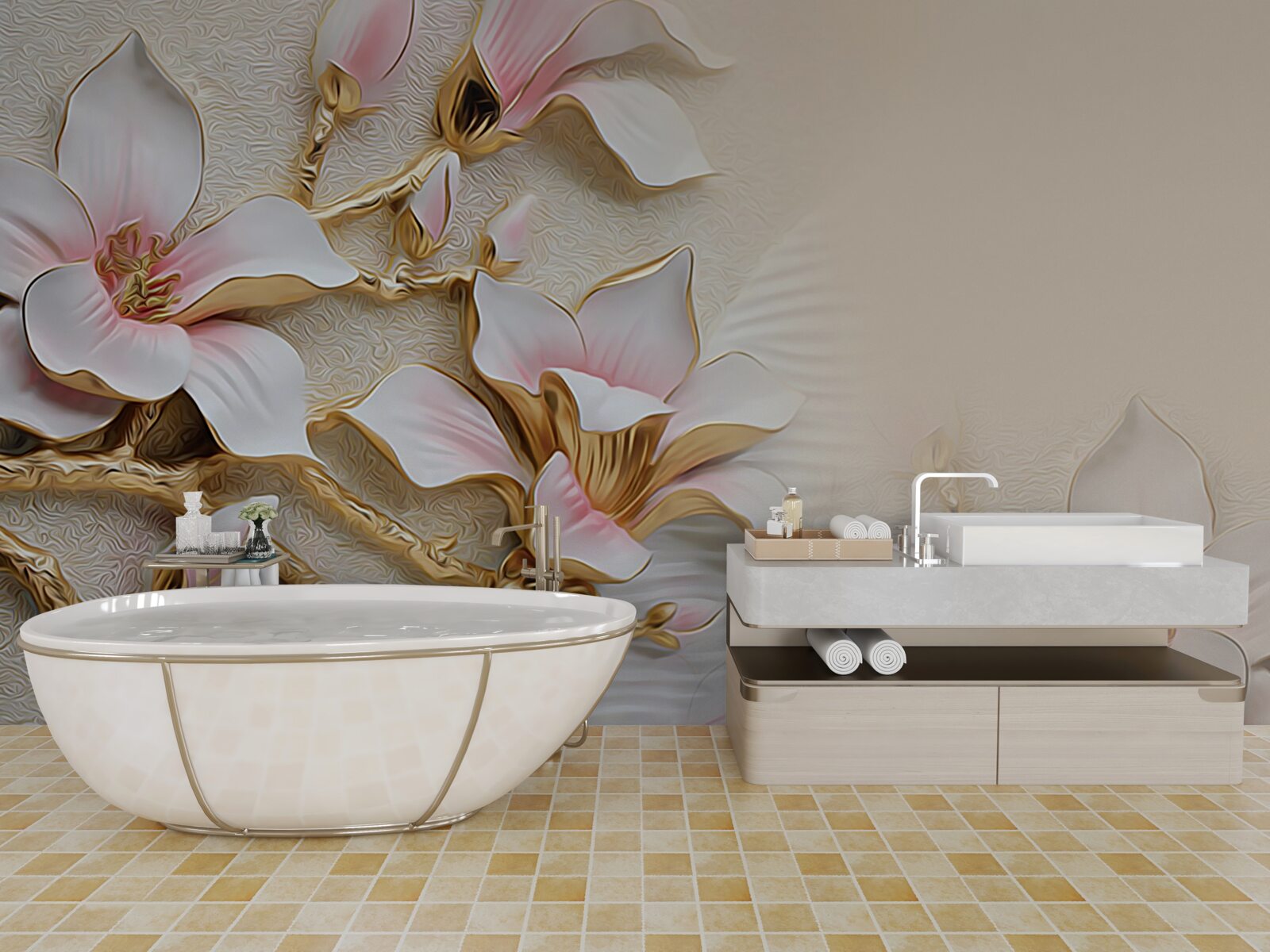 Fototapeta kwiaty w różowo-złotych odcieniach