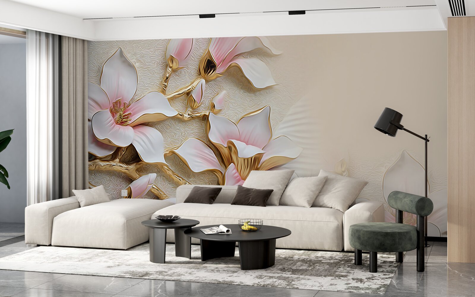 Fototapeta kwiaty w różowo-złotych odcieniach