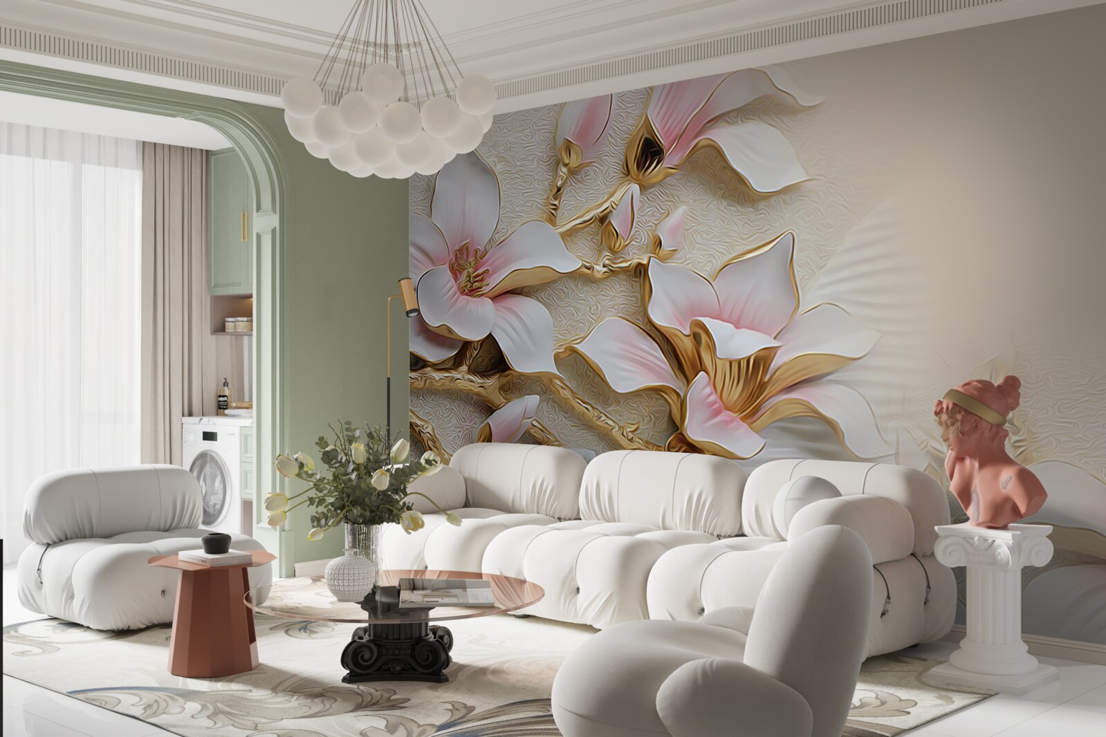 Fototapeta kwiaty w różowo-złotych odcieniach