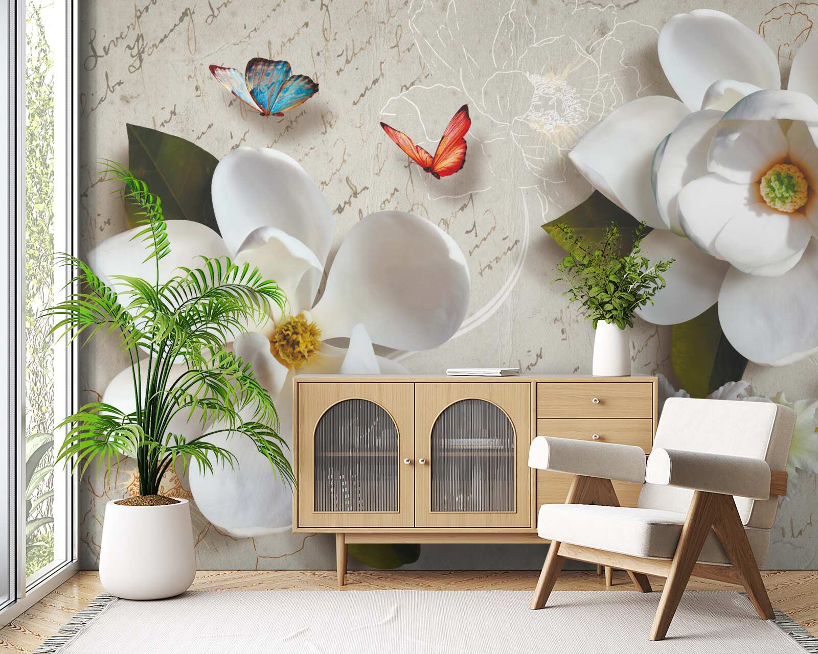 Fototapeta białe lotosy z motylami, których czułość porusza duszę