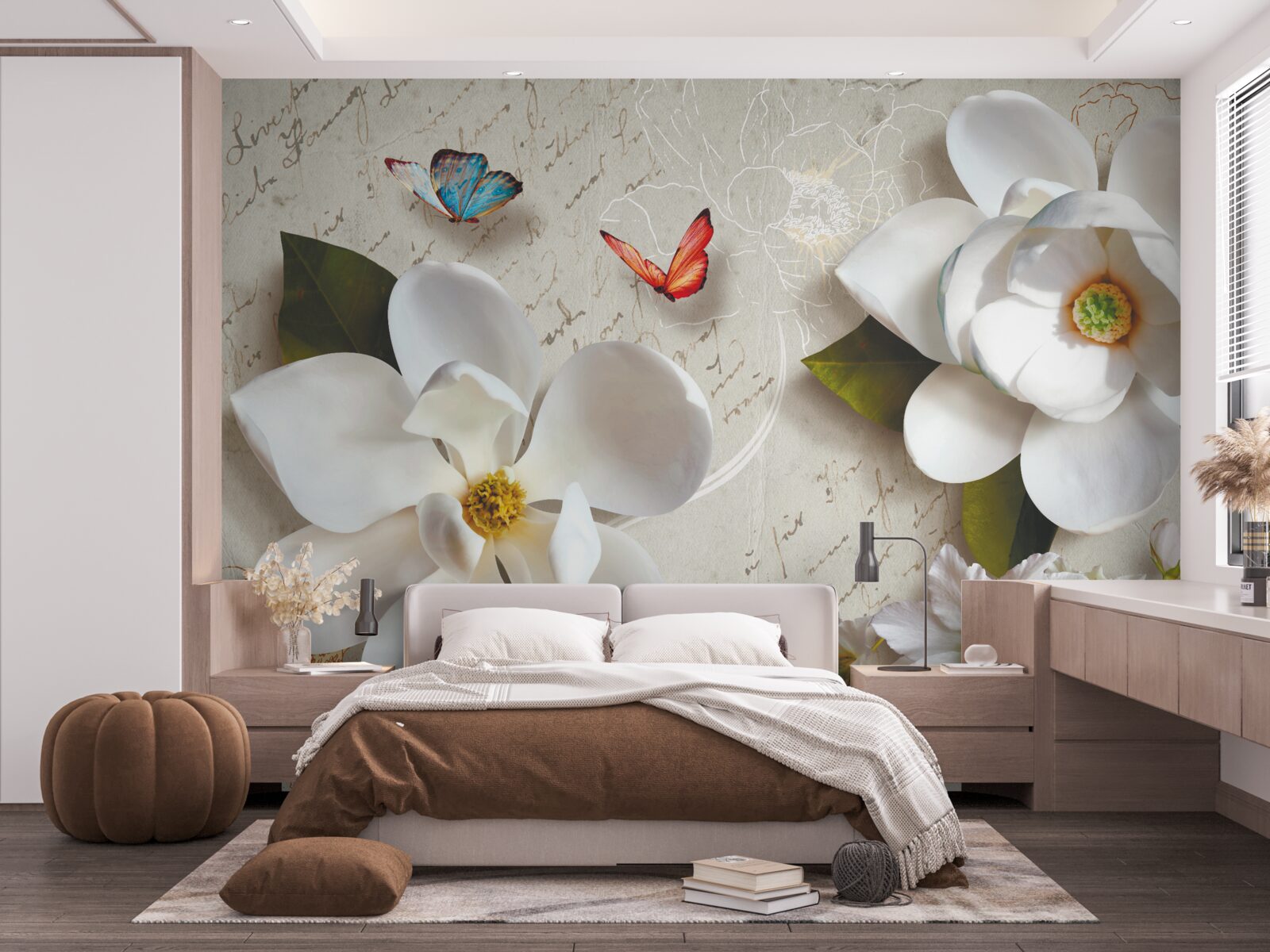 Fototapeta białe lotosy z motylami, których czułość porusza duszę