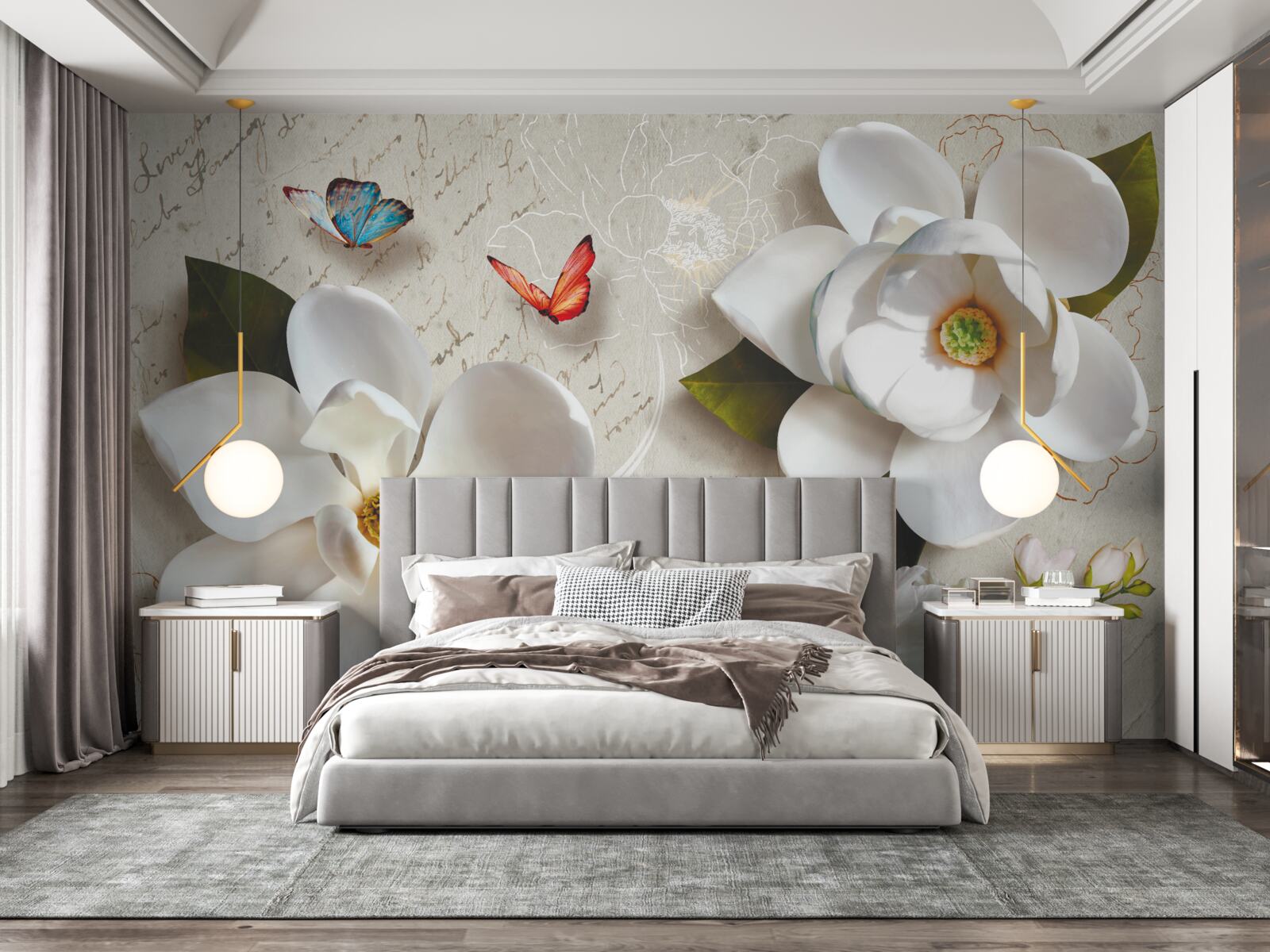 Fototapeta białe lotosy z motylami, których czułość porusza duszę