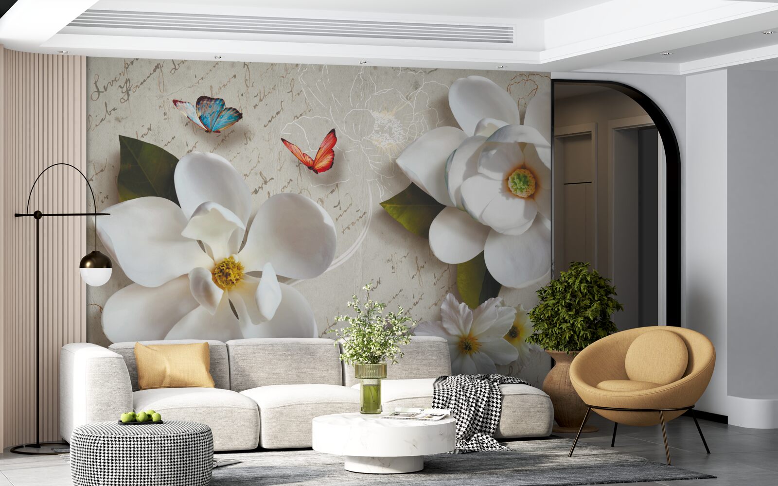 Fototapeta białe lotosy z motylami, których czułość porusza duszę