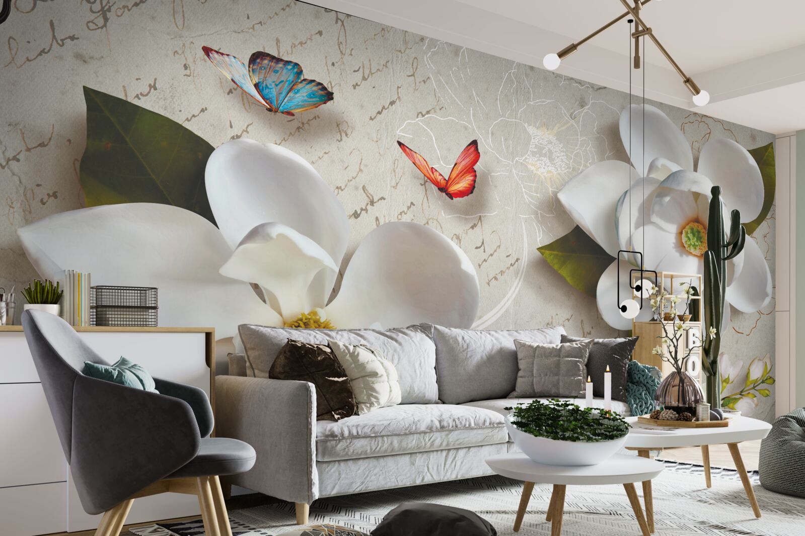 Fototapeta białe lotosy z motylami, których czułość porusza duszę