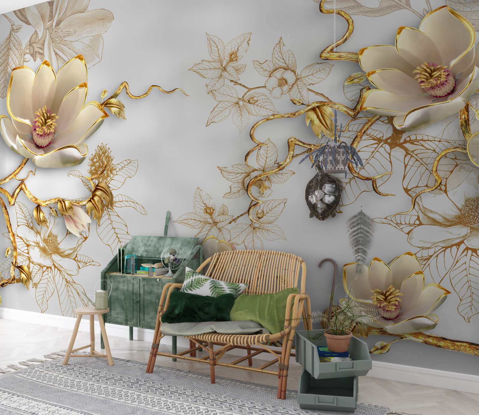 Fototapeta magnolia kwitnąca w złotych odcieniach