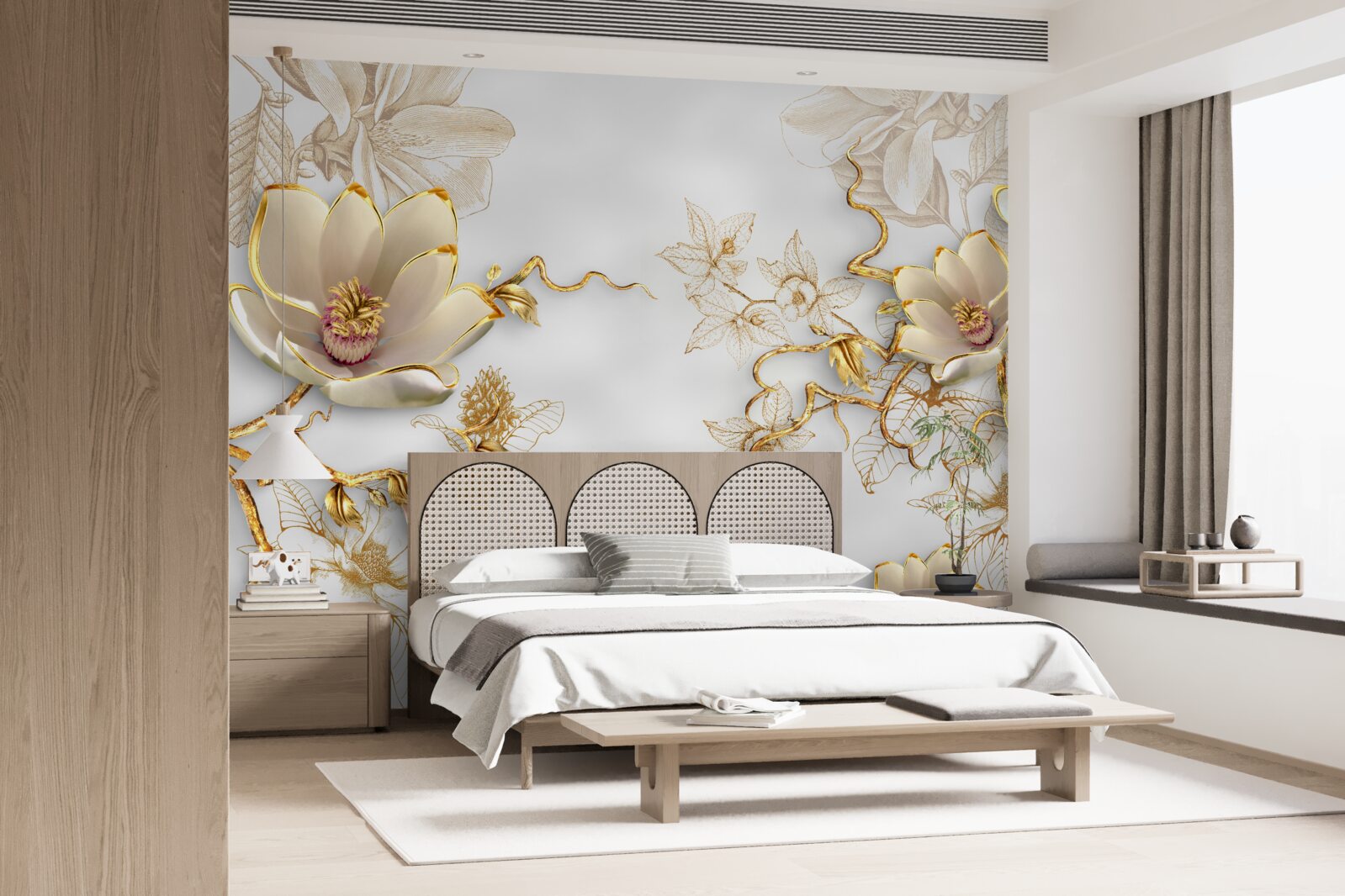 Fototapeta magnolia kwitnąca w złotych odcieniach