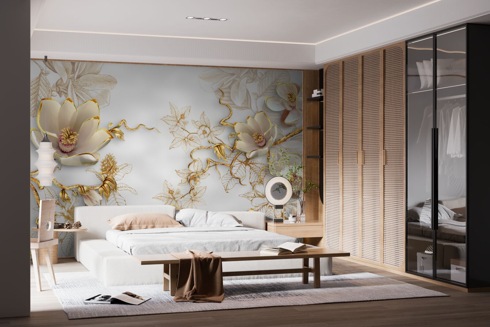 Fototapeta magnolia kwitnąca w złotych odcieniach