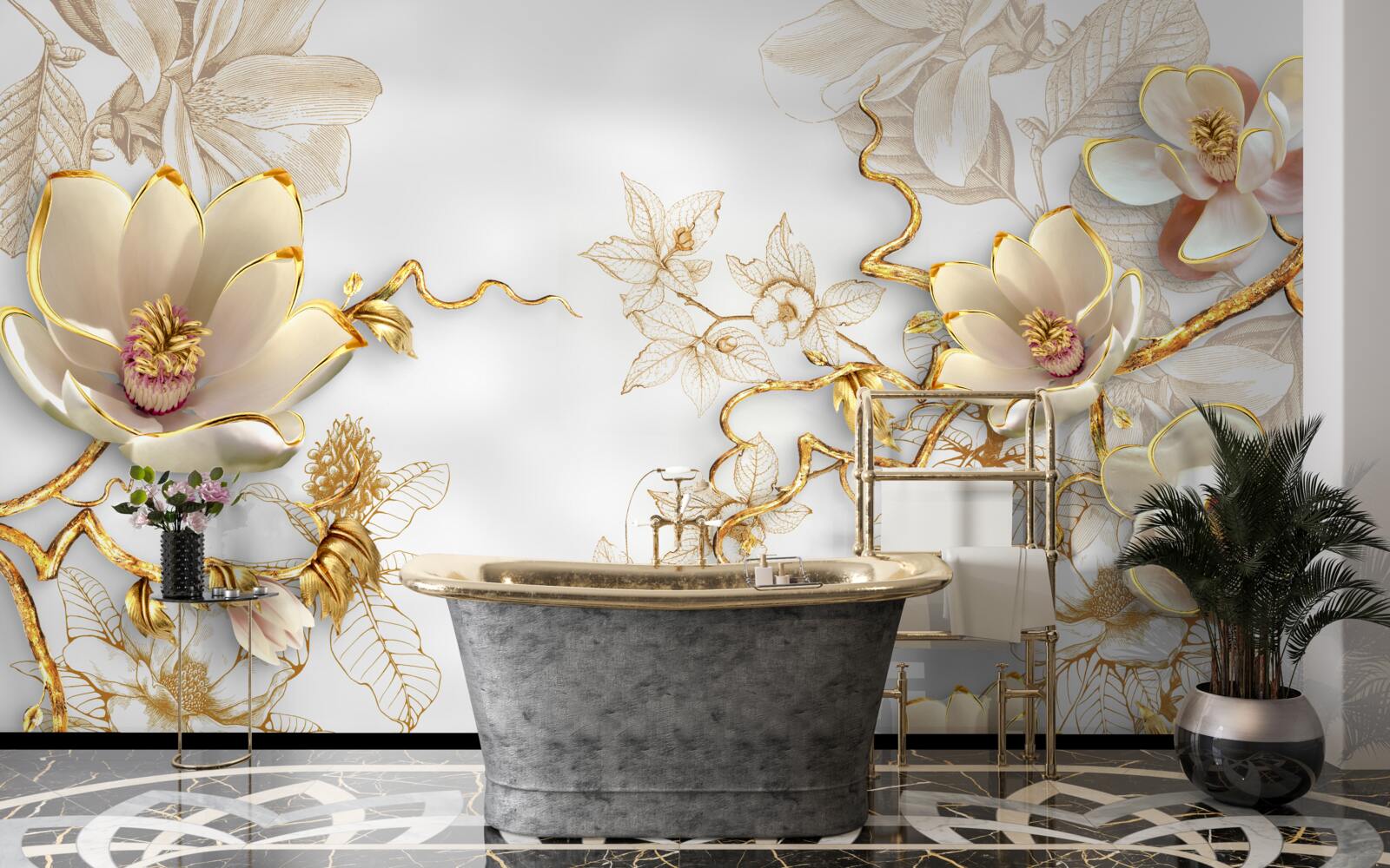 Fototapeta magnolia kwitnąca w złotych odcieniach