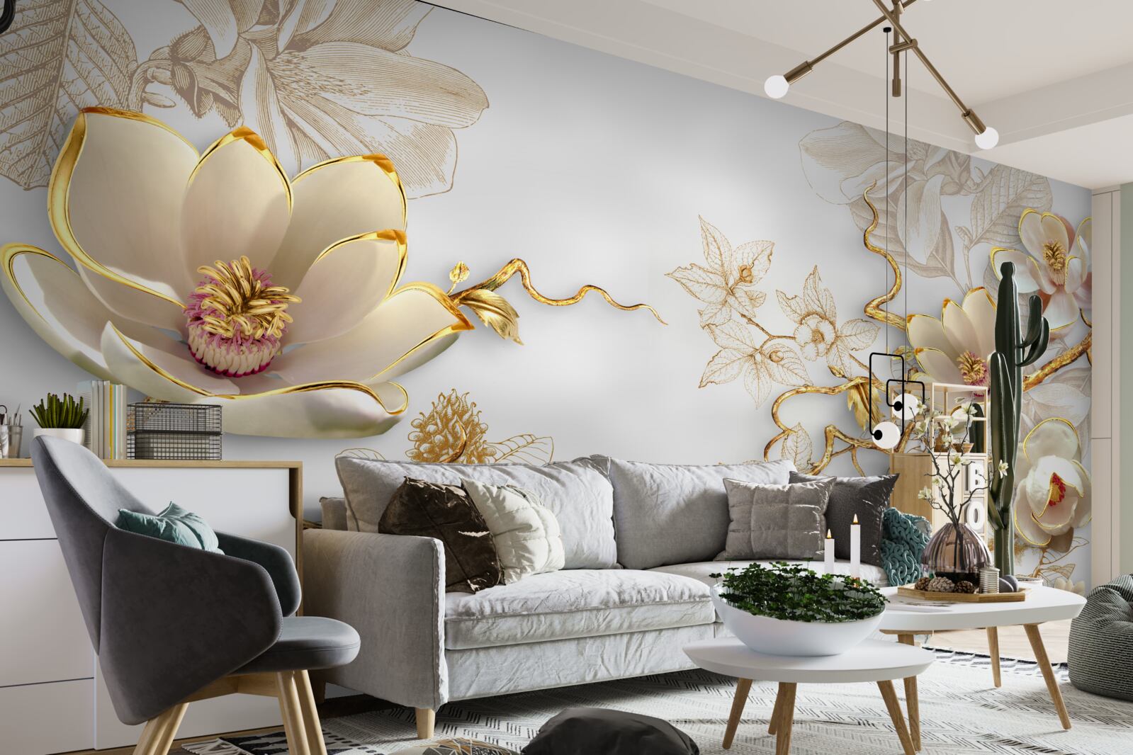 Fototapeta magnolia kwitnąca w złotych odcieniach