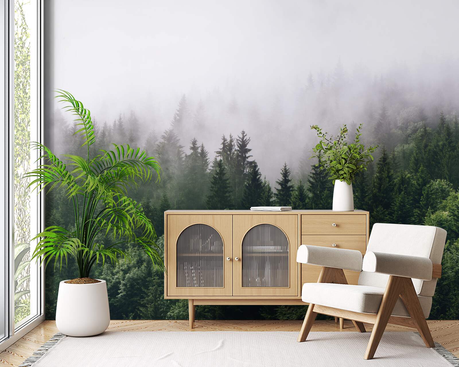 Fototapeta górski las spowija mgła