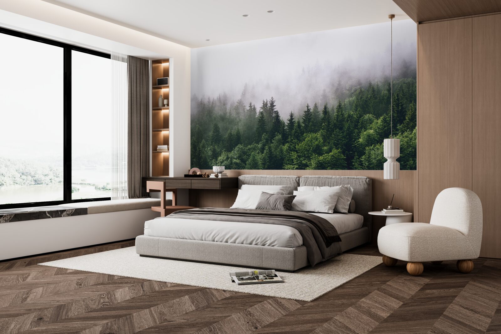 Fototapeta górski las spowija mgła