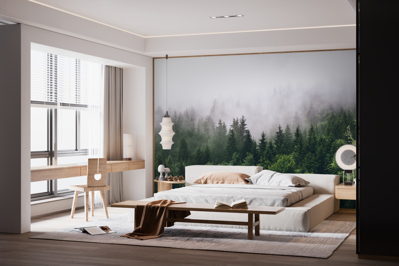 Fototapeta górski las spowija mgła