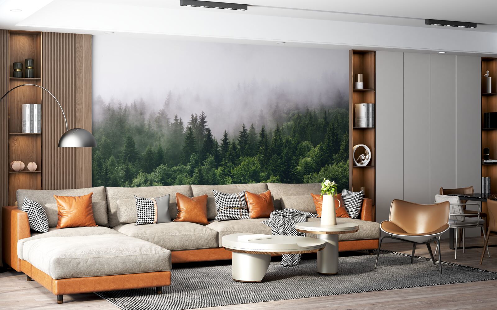 Fototapeta górski las spowija mgła