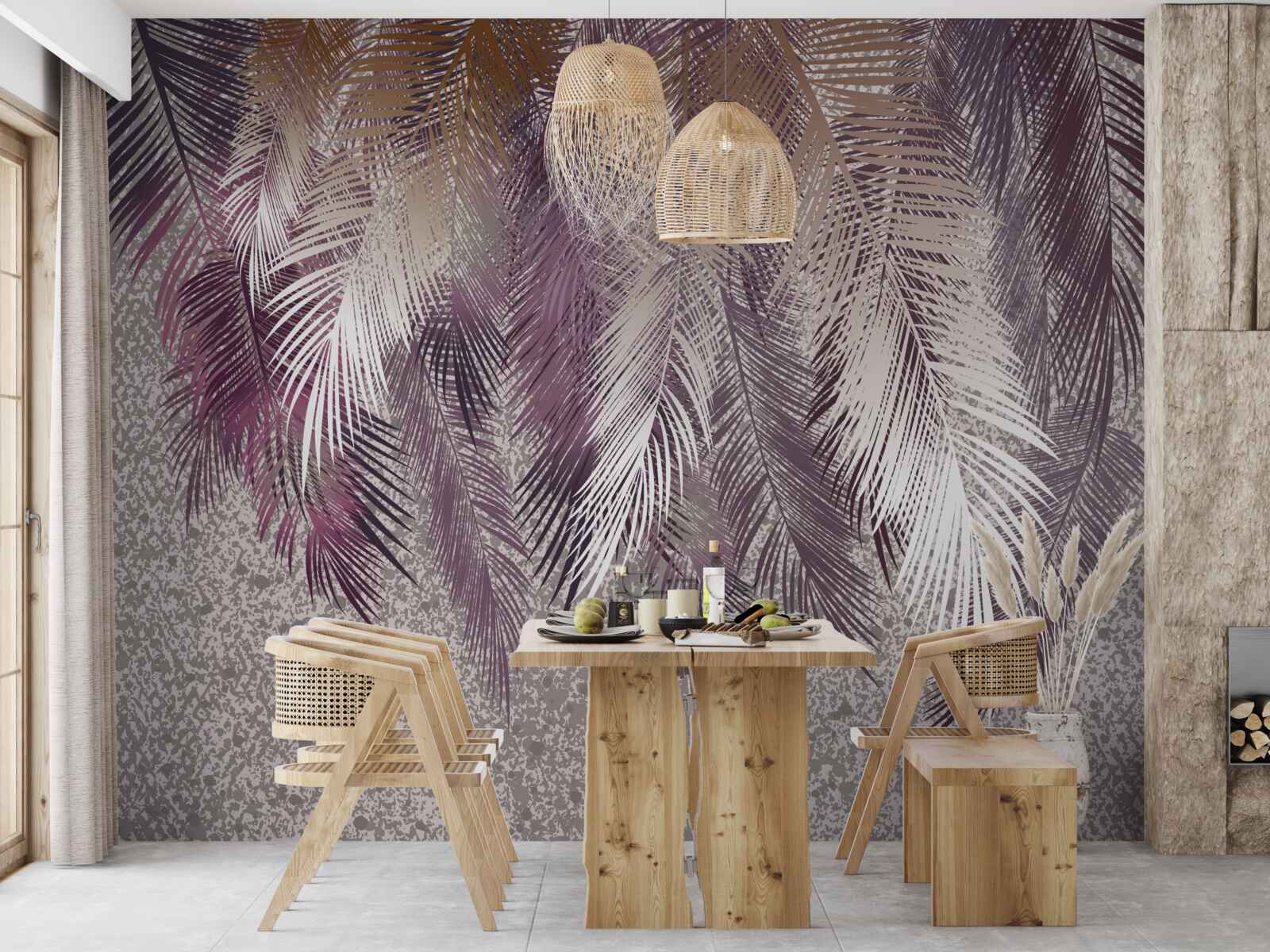 Fototapeta liście przypominające pióra w kolorze bordowym