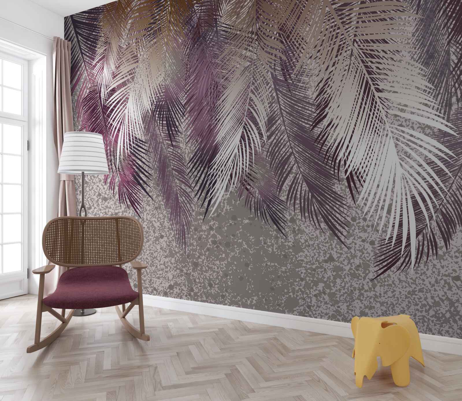 Fototapeta liście przypominające pióra w kolorze bordowym