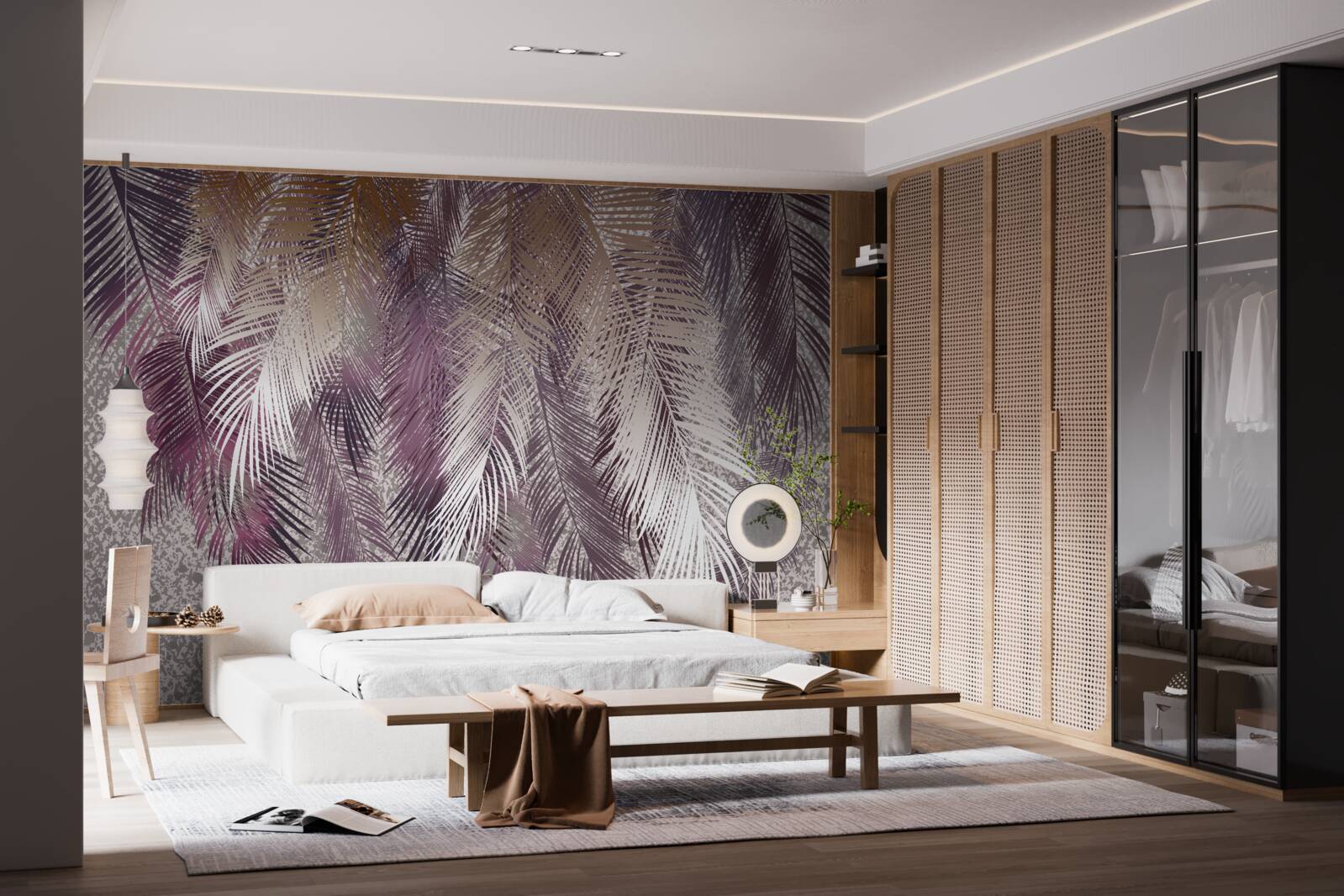 Fototapeta liście przypominające pióra w kolorze bordowym