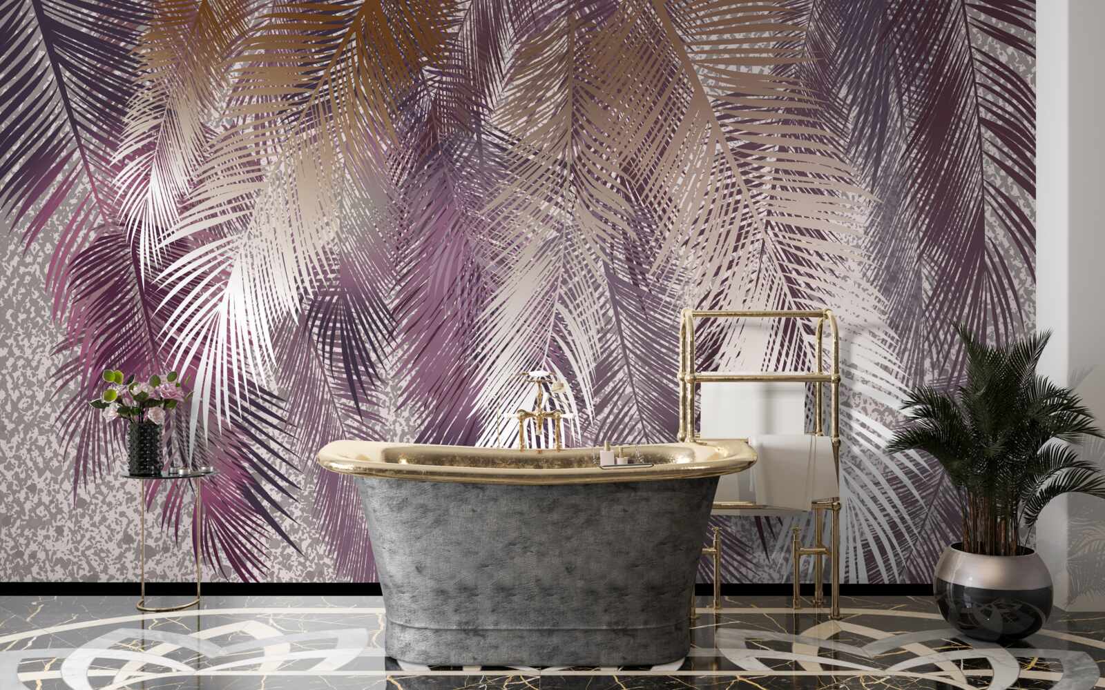 Fototapeta liście przypominające pióra w kolorze bordowym