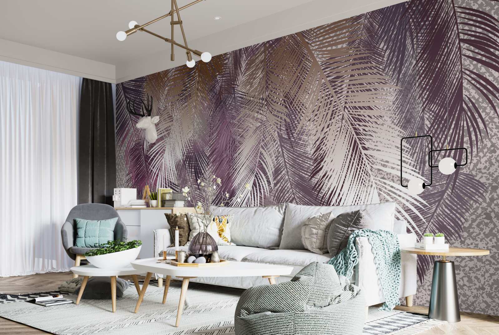 Fototapeta liście przypominające pióra w kolorze bordowym