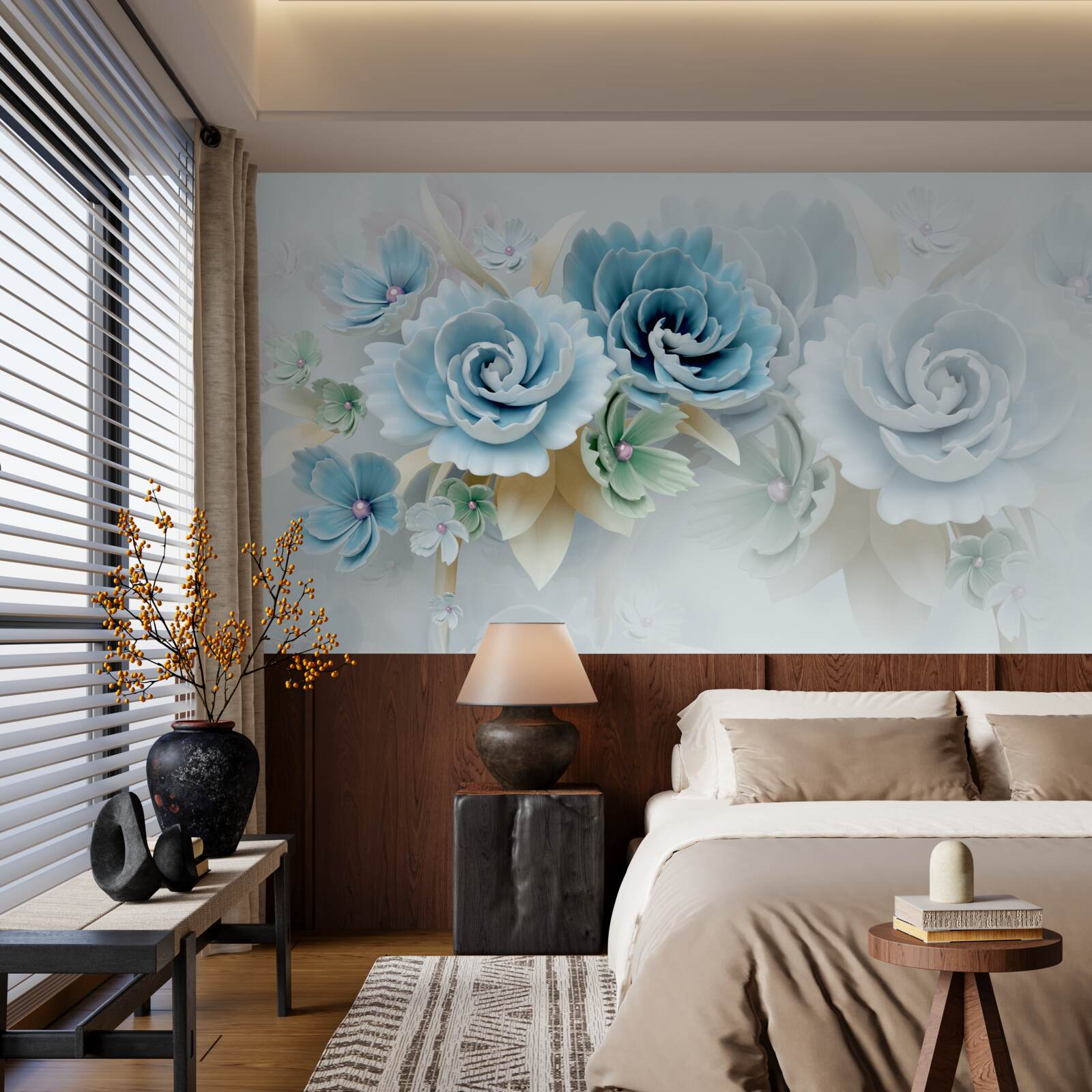 Fototapeta piękne róże o delikatnym niebieskim odcieniu