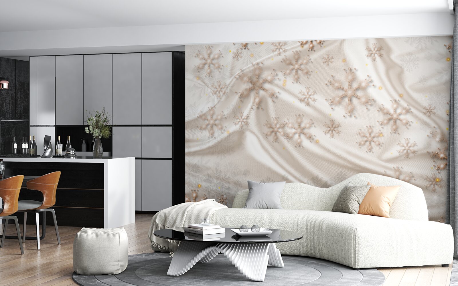 Fototapeta zachwycające płatki śniegu na świetlistym jedwabiu