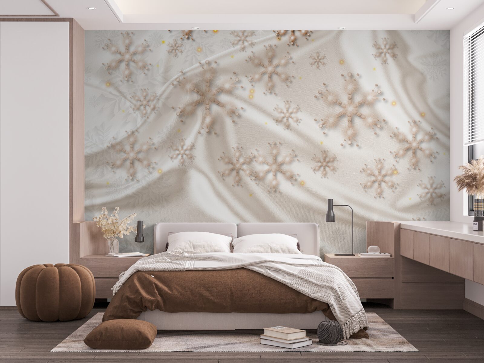 Fototapeta zachwycające płatki śniegu na świetlistym jedwabiu