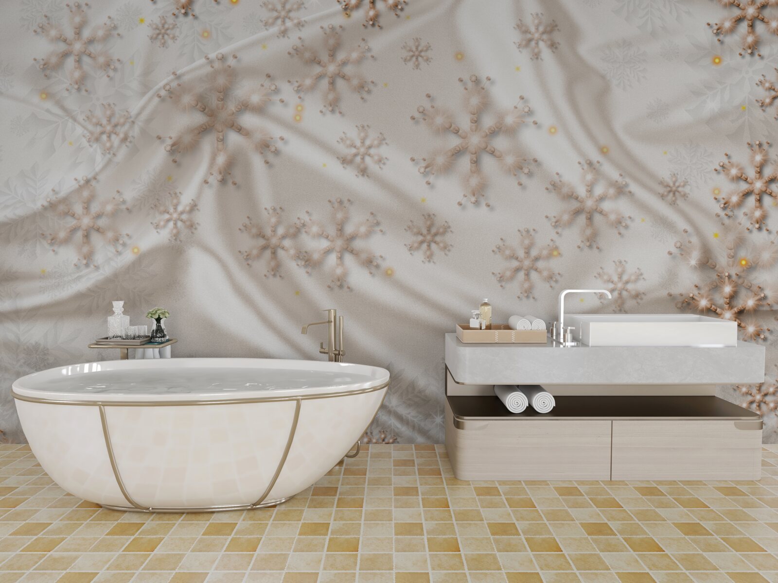 Fototapeta zachwycające płatki śniegu na świetlistym jedwabiu