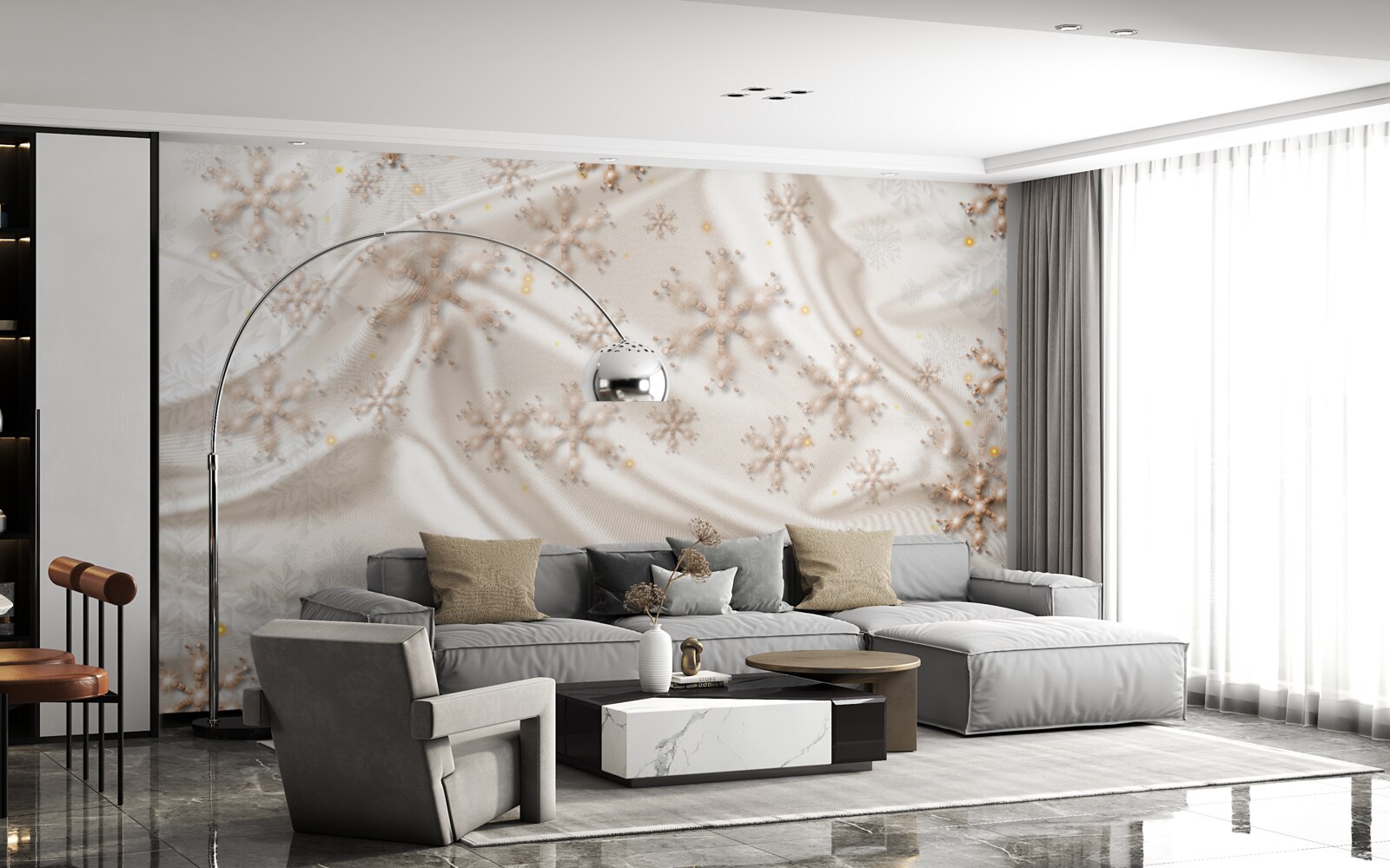 Fototapeta zachwycające płatki śniegu na świetlistym jedwabiu